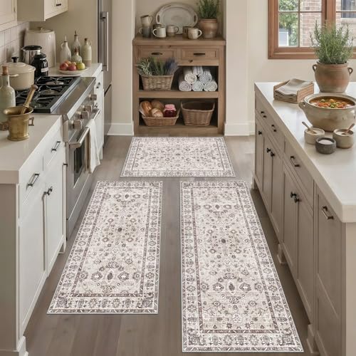 Kitchen Mat 3PC Washable Runner Soft Kitchen Rug Set of 3 Beige - Image 2