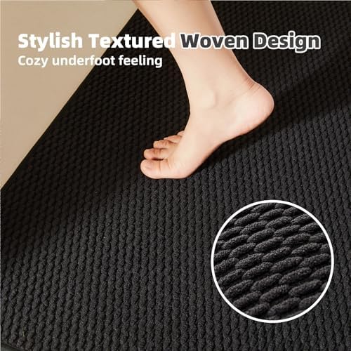 TYUU Black Bathroom Rugs Non Slip Washable, Super Absorbent Thin Bath Mat Quick - Image 2