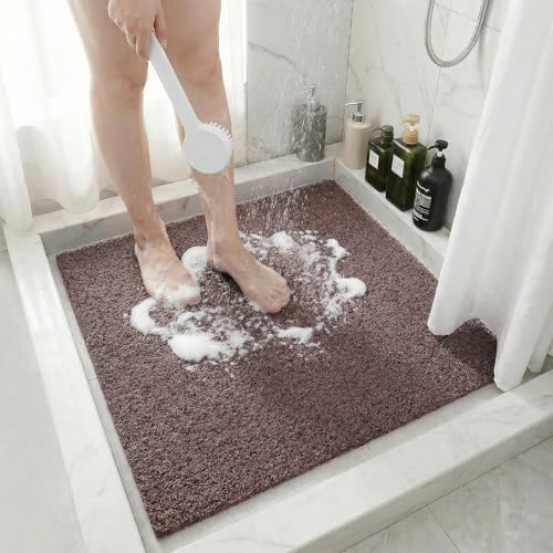 24 x 24 Inch Square Loofah Shower Mat Non Slip, Soft PVC Quick Drying Shower by BLESWIN