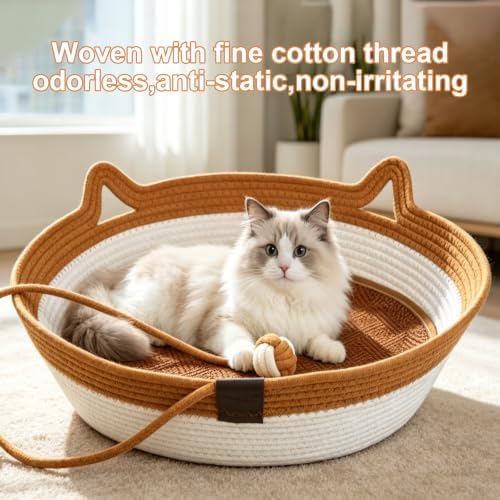 2-in-1 Cat Bed with Scratch Pad, Cotton Rope Woven, Removable Breathable - Image 5