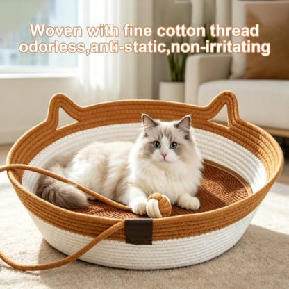 2-in-1 Cat Bed with Scratch Pad, Cotton Rope Woven, Removable Breathable - Image 5