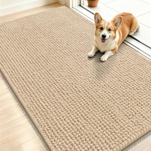 Smiry Dog Door Mat for Muddy Paws 48x30, Ultra Absorbent Chenille Doormat by Smiry