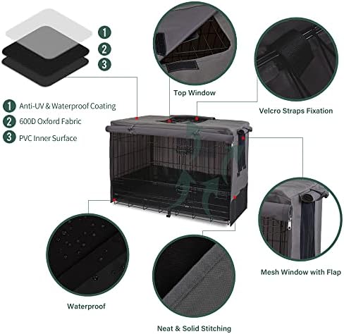 Rachmi 48" 600D Canvas Privacy Dog Crate Cover, Water Resistant Windproof - Image 6