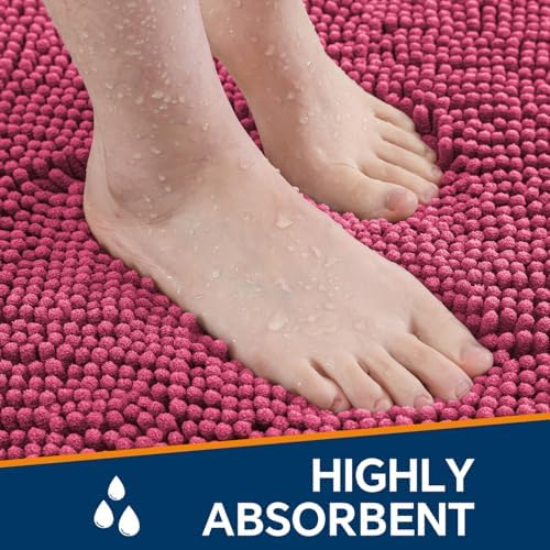 Chenille Bathroom Runner Rug 24"x72" Hot Pink, Plush Bath Mat - Image 4
