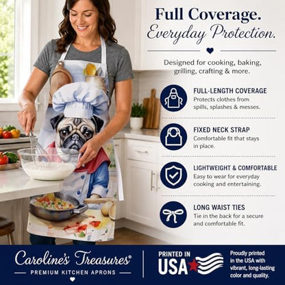 Caroline's Treasures Pug The Chef Apron Cooking Kitchen Server Baking Crafts - Image 4