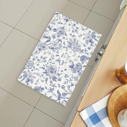 Giwawa Chinoiserie Flower Bath Rug Blue Leaves Bathroom Mat 16"x24" Soft Plush - Image 6