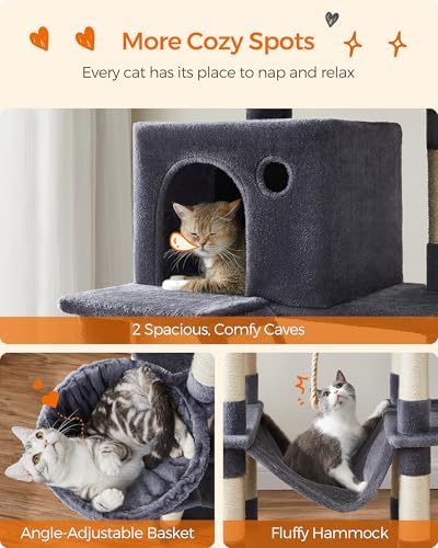Feandrea Cat Tree, 81.1-Inch Large Cat Tower, Smoky Gray - Image 4