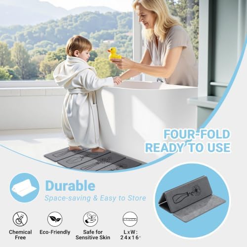 Gray Fast Drying Diatomaceous Foldable Stone Bath Mat - Image 3
