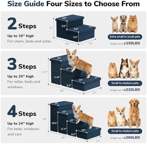 4-Step Wide Dog Stairs with Storage 23" H, Non-Slip Sturdy Pet Steps - Image 2