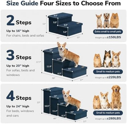 4-Step Wide Dog Stairs with Storage 23" H, Non-Slip Sturdy Pet Steps - Image 2