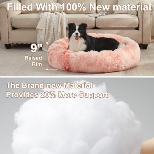 42 in Faux Fur Donut Dog Bed for Large Plus Dogs, Tie-dye Pink - Image 3