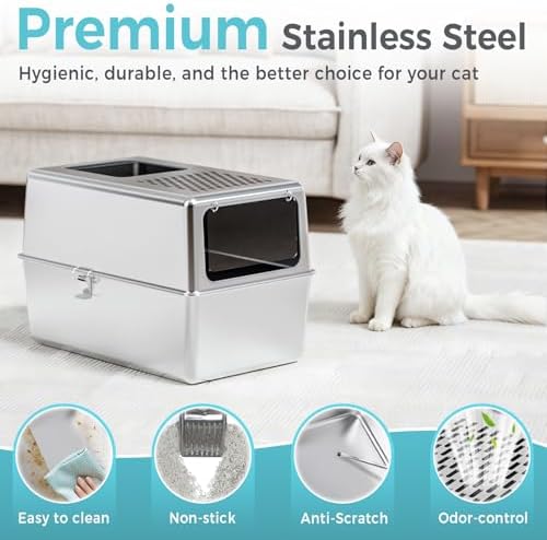 Enclosed Stainless Steel Cat Litter Box - Image 4