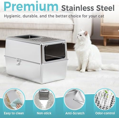 Enclosed Stainless Steel Cat Litter Box - Image 4