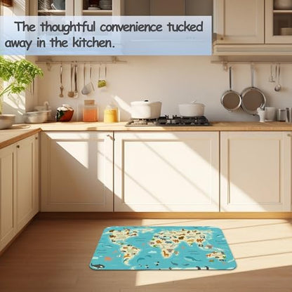 World Map with Animals AST Drying Absorbent Bathroom Mat, Non-Slip Rubber - Image 6