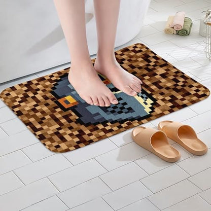 Manfei Pixel Camo Bath Mat, Pixelated Knight Helmet Print Kids Mats Rugs - Image 4