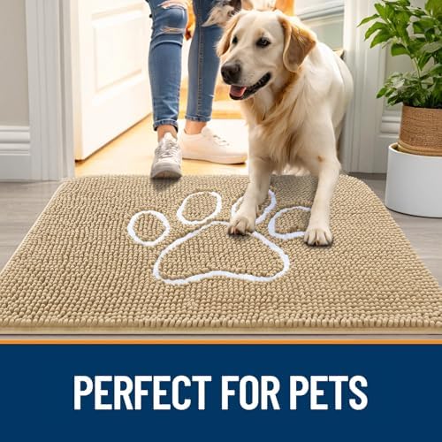 OLANLY Dog Door Mat for Muddy Paws 32x20, Paw Print Design Chenille Mud Mat - Image 6
