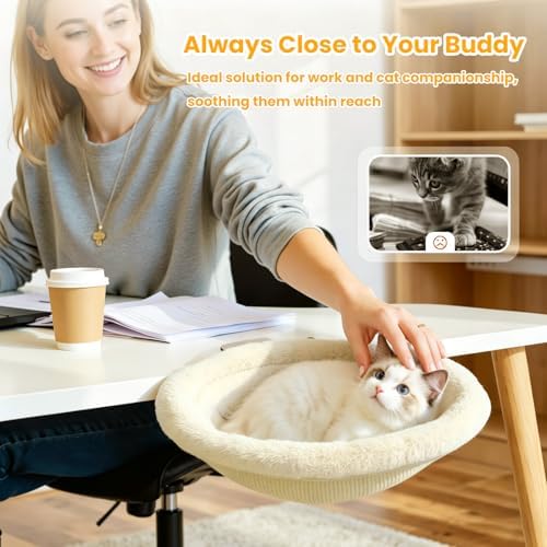 Pawaboo Cat Desk Bed, One-Click Foldable Sunken Cats Hammock up to 40lbs - Image 3