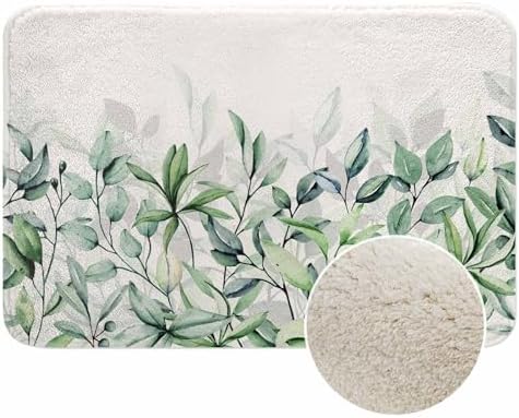 Watercolor Leaf Bath Rugs for Bathroom Hand Paint Leaves Durable Flannel Bath by Unknown