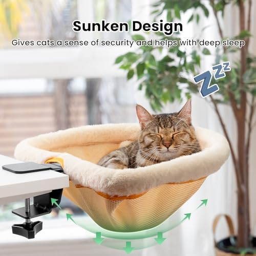 JUNSPOW Cat Desk Bed One-Click Folding Maximum Holds 40lb, Cream Fur - Image 3