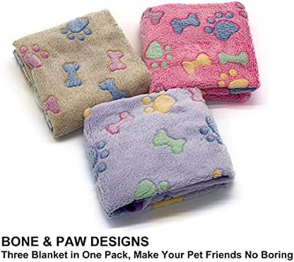 1 Pack 3 Puppy Blankets Super Soft Warm Sleep Mat Bone Print Cute Blanket - Image 2