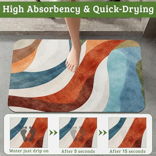 Colorful Waves Bathroom Rugs Mat Non Slip Washable Quick Dry Absorbent Thin - Image 4