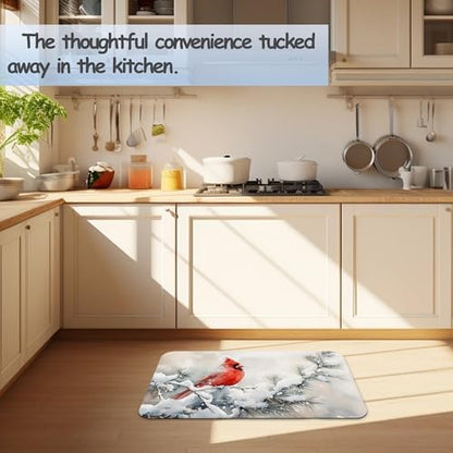 Cardinal Bird Bathroom Rug 29.5"x17", Winter Flowers Quick-Drying Super - Image 6