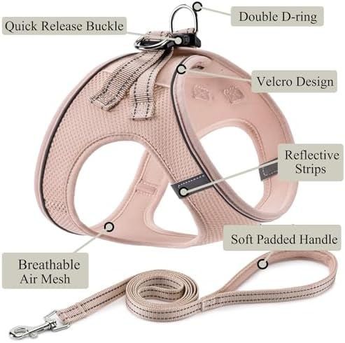 Dog Harness with Leash Set, Step-in Adjustable Puppy Vest, Light Pink L - Image 2
