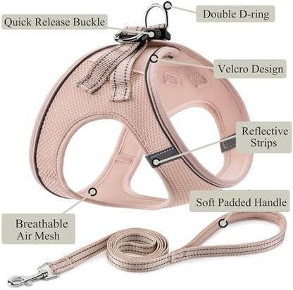 Dog Harness with Leash Set, Step-in Adjustable Puppy Vest, Light Pink L - Image 2