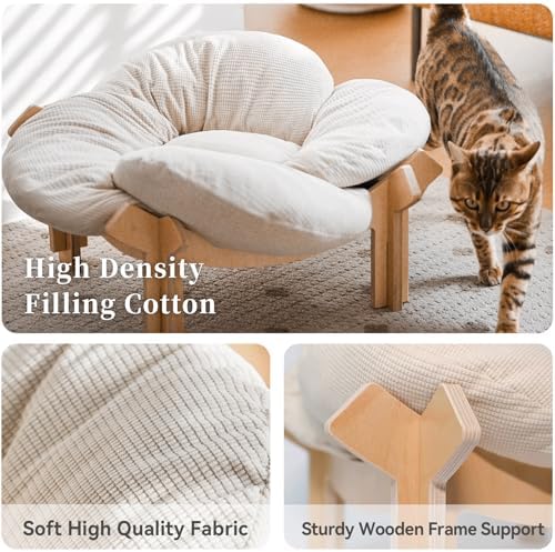 PACHIRA Elevated Cat Bed Wooden, Cat Couch Fluffy, Cat Sofa Flower - Image 4
