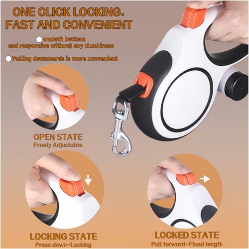 16FT Dual Retractable Dog Leash 2 Large Dogs-White - Image 4
