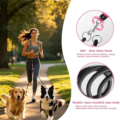 Double Dog Leash, Hands-Free Dual Dog Leash, 360° Rotating Tangle-Free - Image 5