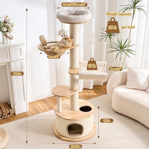 64.2" Solid Wood Cat Tree Tower - Image 2