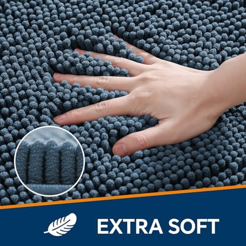 Chenille Bathroom Rug 24"x36" Blue, Non-Slip Plush Bath Mat - Image 3
