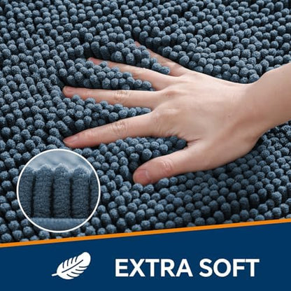 Chenille Bathroom Rug 24"x36" Blue, Non-Slip Plush Bath Mat - Image 3