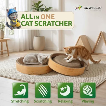 BOWHAUS Round Cat Scratcher Bed, Cardboard Scratch Pad Lounge, Reversible - Image 4