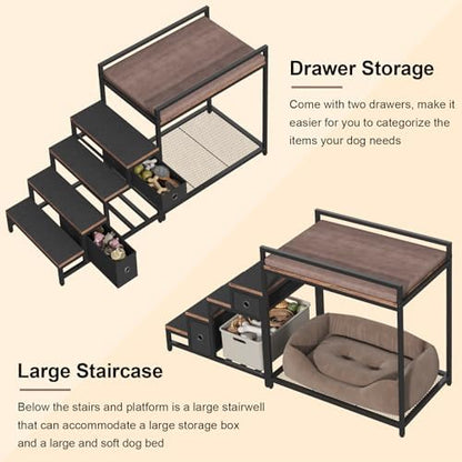 Saudism Pet Bunk Bed with Removable Stairs and 2 Drawers, Dogs/Cats Window Perch - Image 7