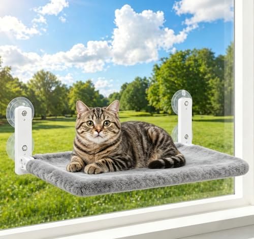Cordless Cat Window Perch, Foldable Stable Cat Hammock, Breathable by SWIDOLEPET