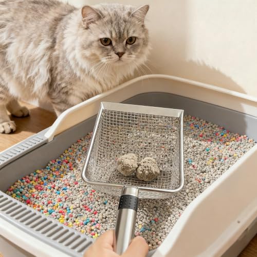 Stainless Steel Cat Litter Scoop, 3.8mm Fine Mesh & 5mm Metal Scooper - Image 2