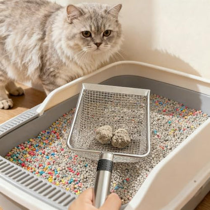 Stainless Steel Cat Litter Scoop, 3.8mm Fine Mesh & 5mm Metal Scooper - Image 2