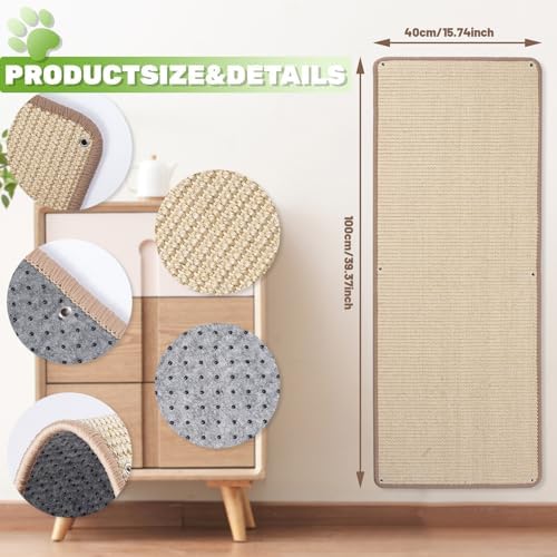 Uranshin Natural Sisal Cat Wall Climbing Carpet, Wall Scratcher Mat Pad - Image 2