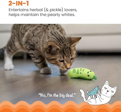 Catstages Crunchy Pickle Kicker Chew Cat Toy, Catnip & Dental Mesh - Image 3