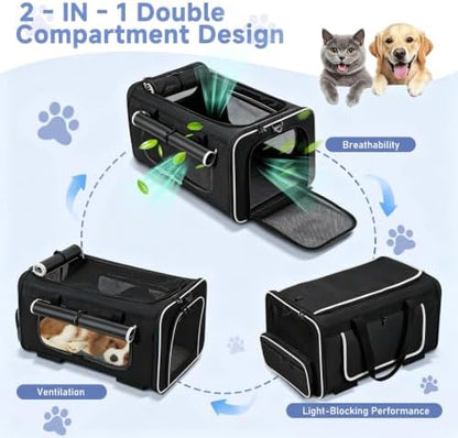 Large Pet Carrier with Detachable Wheels, 2 IN1 Foldable Soft-Sided Carriers- - Image 2