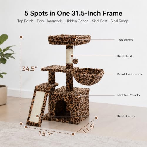 PETEPELA Leopard Cat Tree for Kittens & Small Cats, 32in Cat Tower - Image 2