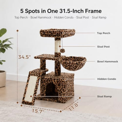 PETEPELA Leopard Cat Tree for Kittens & Small Cats, 32in Cat Tower - Image 2