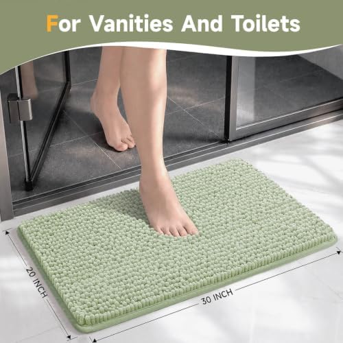 Ophanie Sage Green Bathroom Rugs 30x20, Soft Chenille Bath Mat, Non Slip - Image 2