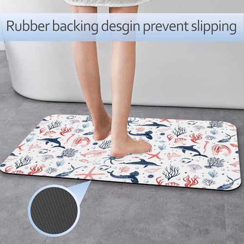 Cartoon Dolphin Bathroom Rug 29.5"x17", Shells Corals Quick-Drying Super - Image 3