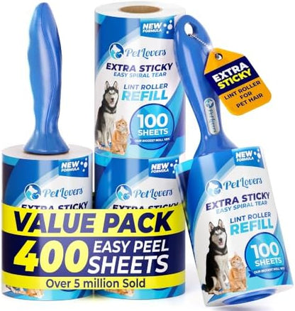 PetLovers Extra Sticky Lint Roller Ultimate Value Set 400 Sheets by PetLovers