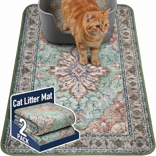 Hompet Cat Litter Mat 2 Pack, 24x36 Large Machine Washable Trapping Mats by Hompet