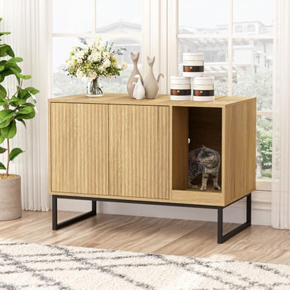 Cat Litter Box Enclosure, Fluted Hidden Litter Box Furniture by FiveWillowise