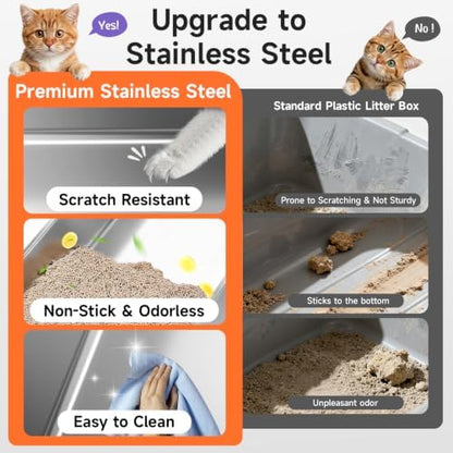Stainless Steel Cat Litter Box, Odor Free Easy Clean Metal Litter Box - Image 4